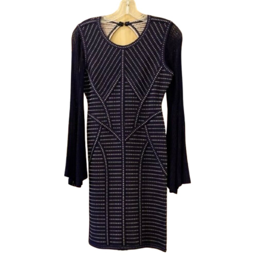 HERVE LEGER~Pilar Bandage Mini Dress NAVY BLUE GEOMETRIC BANDAGE Sz SMALL $1590